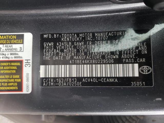Photo 10 from auction – 2008 TOYOTA CAMRY CE with VIN 4T1BE46KX8U229506