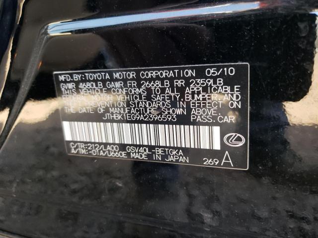 Photo 10 from auction – 2010 LEXUS ES 350 with VIN JTHBK1EG9A2396593