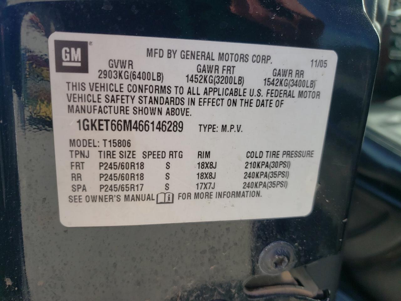 Photo 10 from auction – 2006 GMC ENVOY DENA with VIN 1GKET66M466146289
