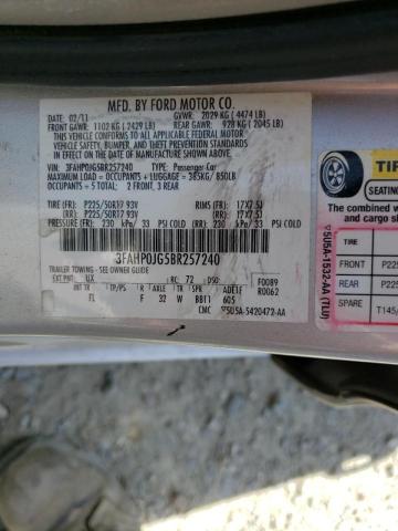 Photo 10 from auction – 2011 FORD FUSION SEL with VIN 3FAHP0JG5BR257240