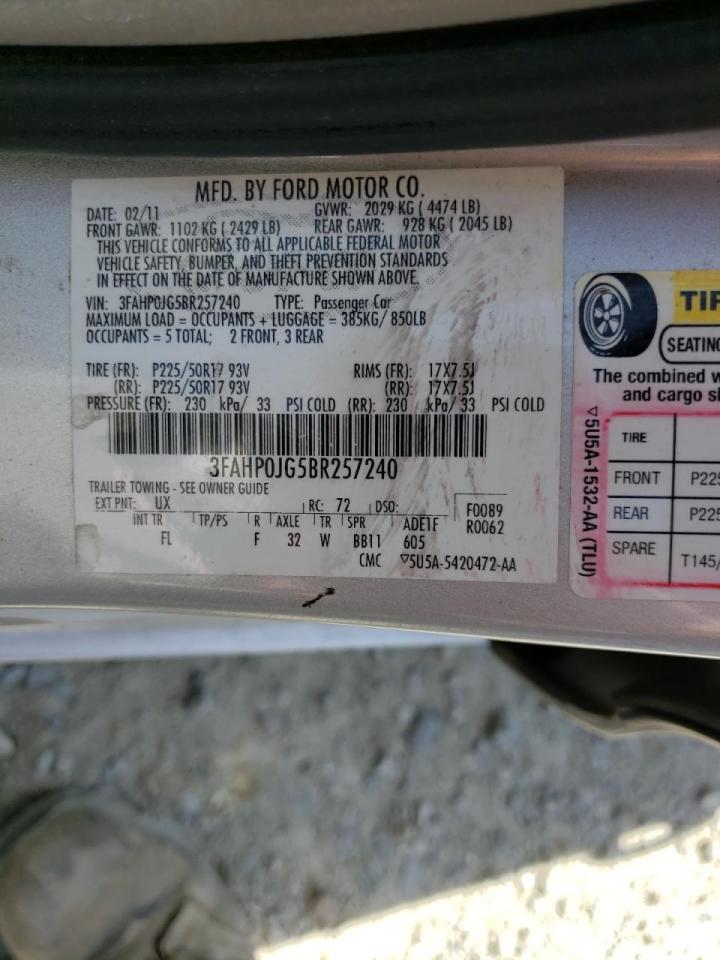 Photo 20 from auction – 2011 FORD FUSION SEL with VIN 3FAHP0JG5BR257240