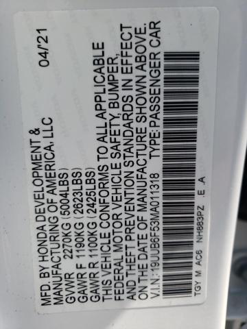 Photo 10 from auction – 2021 ACURA TLX TECH A with VIN 19UUB6F53MA011318