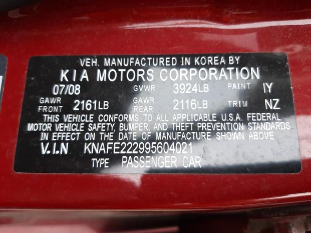 Photo 10 from auction – 2009 KIA SPECTRA EX with VIN KNAFE222995604021
