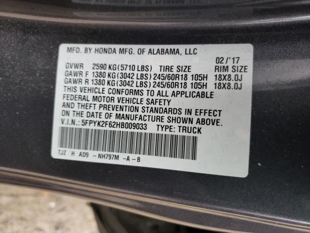 Photo 10 from auction – 2017 HONDA RIDGELINE with VIN 5FPYK2F62HB009033