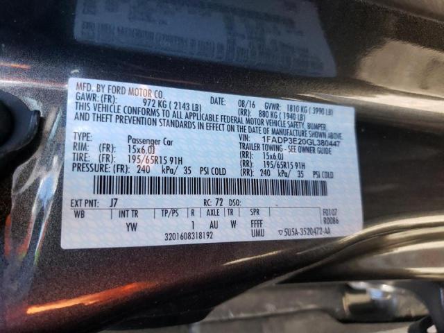 Photo 10 from auction – 2016 FORD FOCUS S with VIN 1FADP3E20GL380447