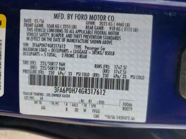 Photo 10 from auction – 2016 FORD FUSION SE with VIN 3FA6P0H74GR317612