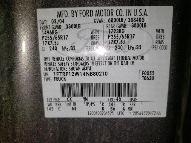 Photo 10 from auction – 2004 FORD F150 with VIN 1FTRF12W14NB80210
