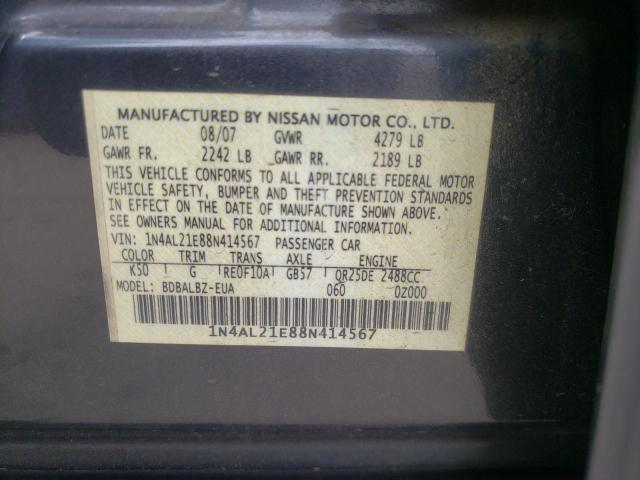 Photo 10 from auction – 2008 NISSAN ALTIMA 2.5 with VIN 1N4AL21E88N414567