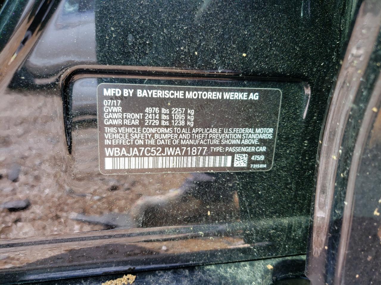 Photo 10 from auction – 2018 BMW 530 XI with VIN WBAJA7C52JWA71877