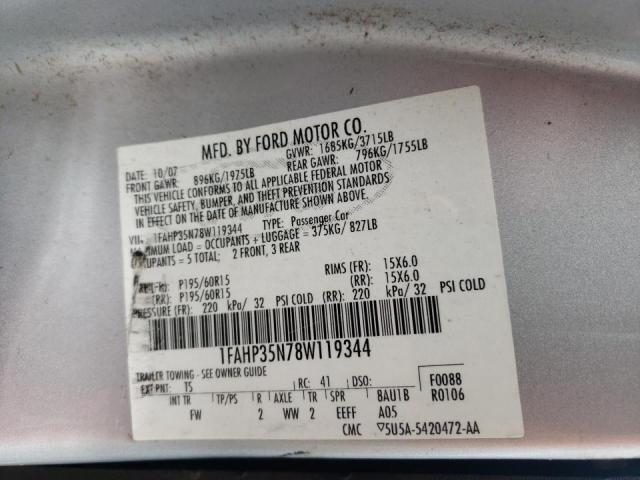 Photo 10 from auction – 2008 FORD FOCUS SE with VIN 1FAHP35N78W119344
