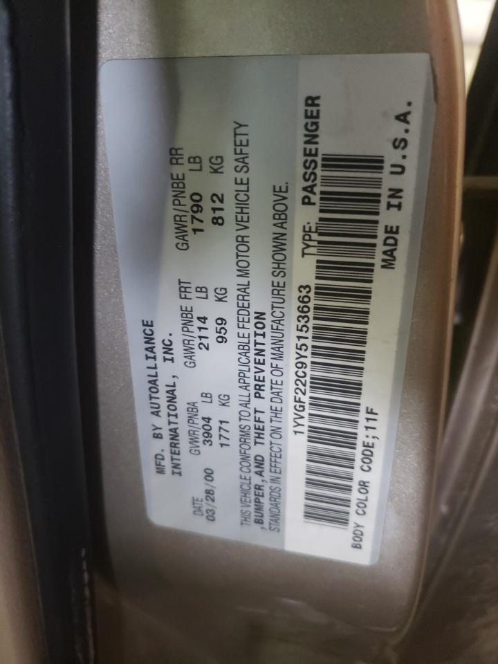 Photo 11 from auction – 2000 MAZDA 626 ES with VIN 1YVGF22C9Y5153663