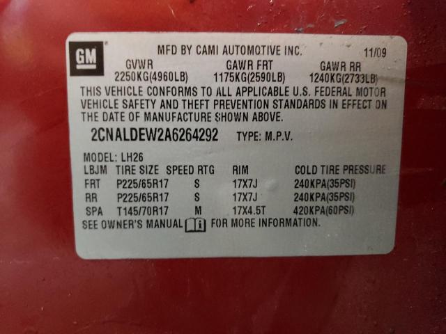 Photo 10 from auction – 2010 CHEVROLET EQUINOX LT with VIN 2CNALDEW2A6264292