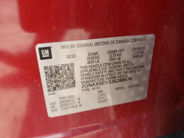 Photo 10 from auction – 2018 CHEVROLET EQUINOX LT with VIN 2GNAXSEV3J6288676