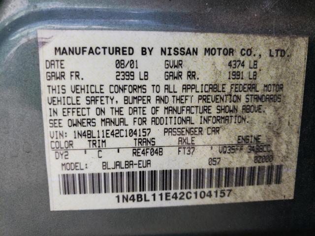 Photo 10 from auction – 2002 NISSAN ALTIMA SE with VIN 1N4BL11E42C104157