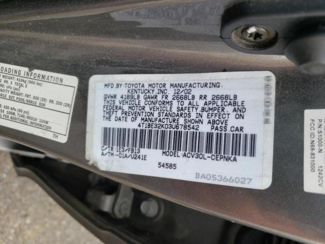 Photo 10 from auction – 2003 TOYOTA CAMRY LE with VIN 4T1BE32K03U678542