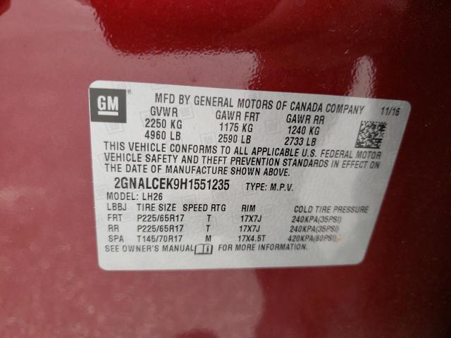 Photo 10 from auction – 2017 CHEVROLET EQUINOX LT with VIN 2GNALCEK9H1551235