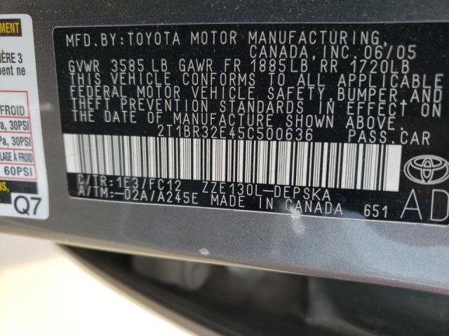 Photo 10 from auction – 2005 TOYOTA COROLLA CE with VIN 2T1BR32E45C500636