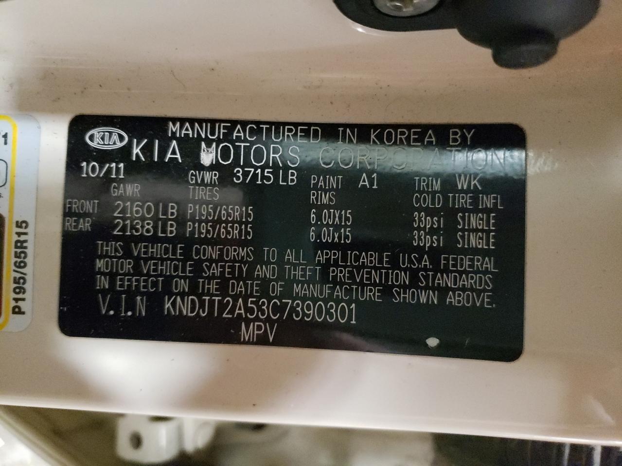 Photo 10 from auction – 2012 KIA SOUL with VIN KNDJT2A53C7390301