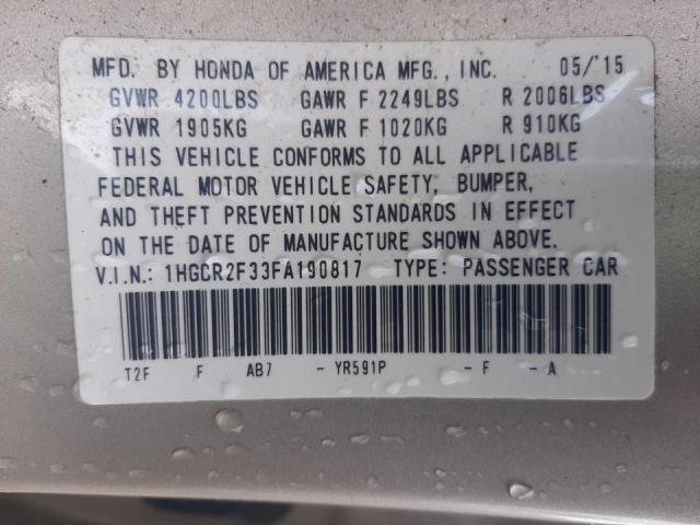 Photo 10 from auction – 2015 HONDA ACCORD LX with VIN 1HGCR2F33FA190817