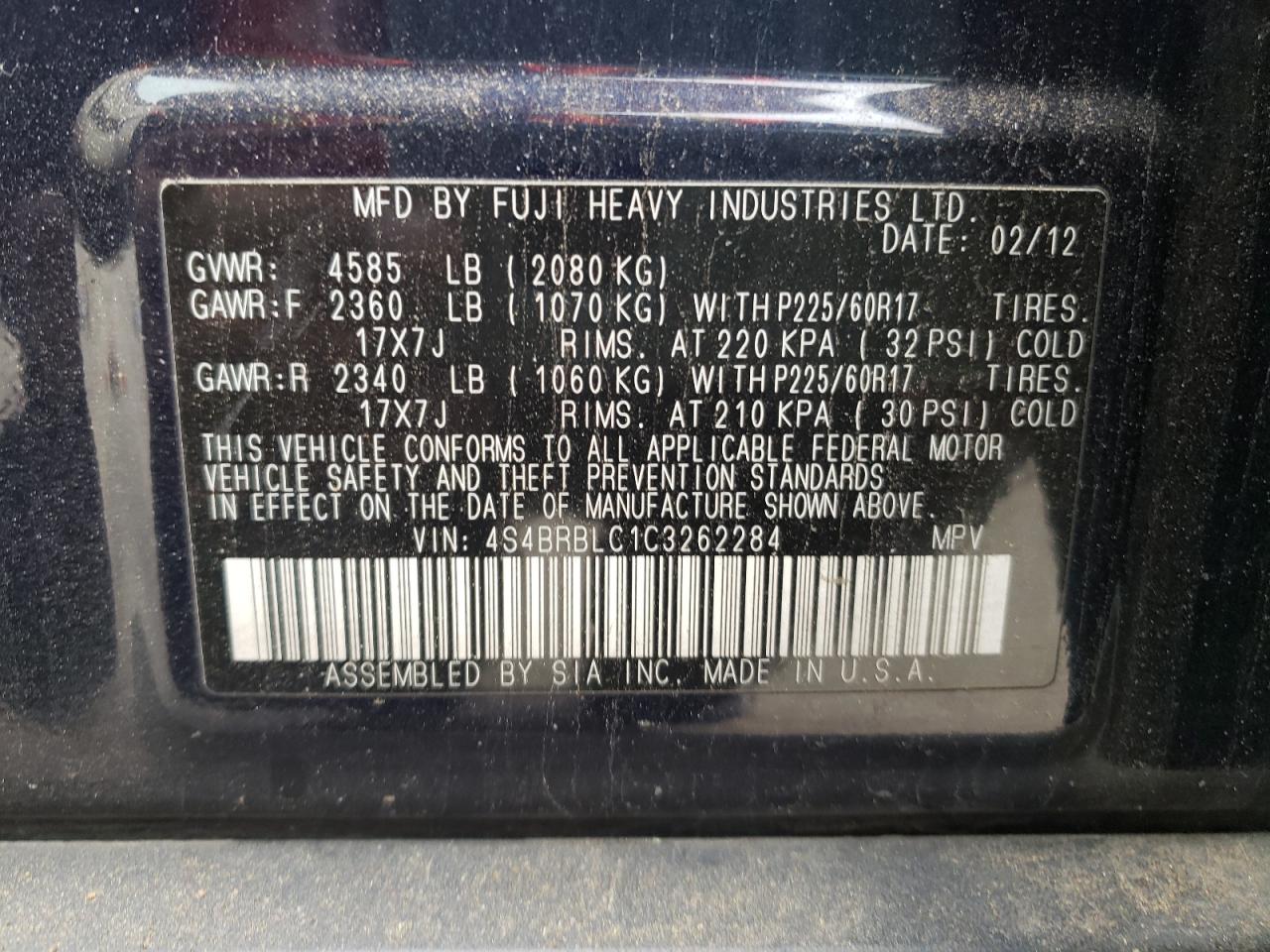 Снимка 10 от търг – 2012 SUBARU OUTBACK 2. с VIN 4S4BRBLC1C3262284