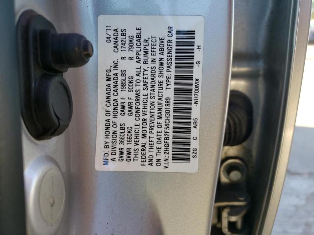 HONDA CIVIC LX 2012 with VIN 2HGFB2F54CH301889 - Photo from auction