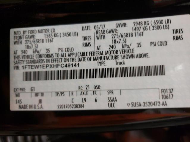 Photo 10 from auction – 2017 FORD F150 SUPER with VIN 1FTEW1EPXHFC49141