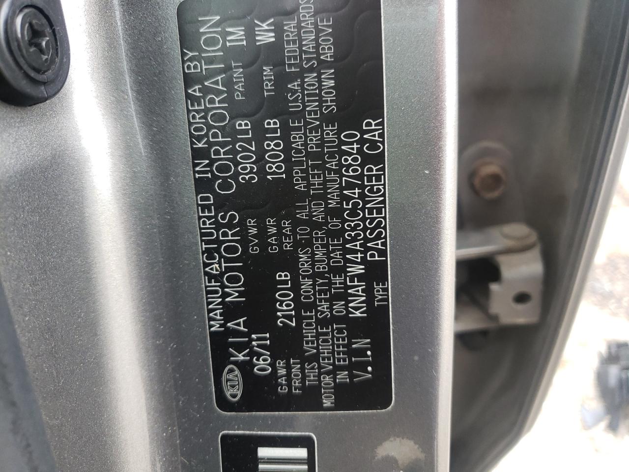 Photo 10 from auction – 2012 KIA FORTE SX with VIN KNAFW4A33C5476840