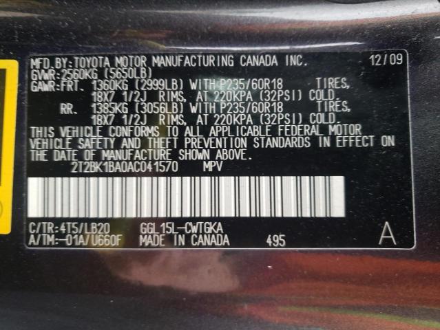 Photo 10 from auction – 2010 LEXUS RX 350 with VIN 2T2BK1BA0AC041570