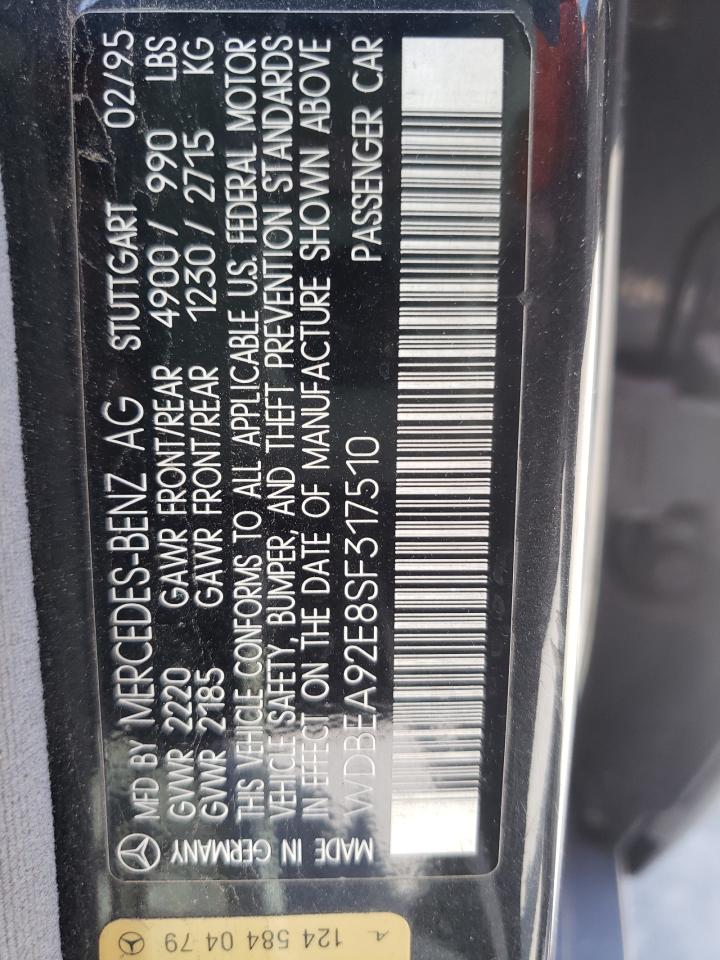 Photo 11 from auction – 1995 MERCEDES-BENZ E 320 with VIN WDBEA92E8SF317510