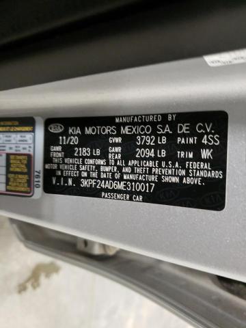 Photo 10 from auction – 2021 KIA FORTE FE with VIN 3KPF24AD6ME310017