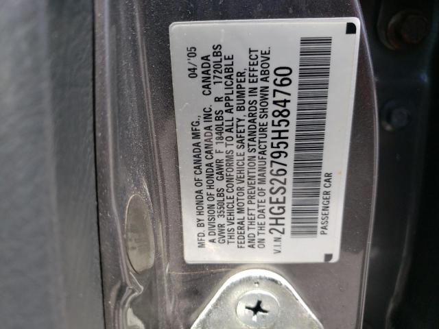Photo 10 from auction – 2005 HONDA CIVIC EX with VIN 2HGES26795H584760
