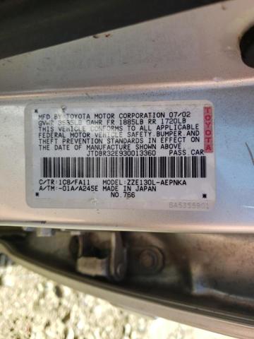 Photo 10 from auction – 2003 TOYOTA COROLLA CE with VIN JTDBR32E930013360