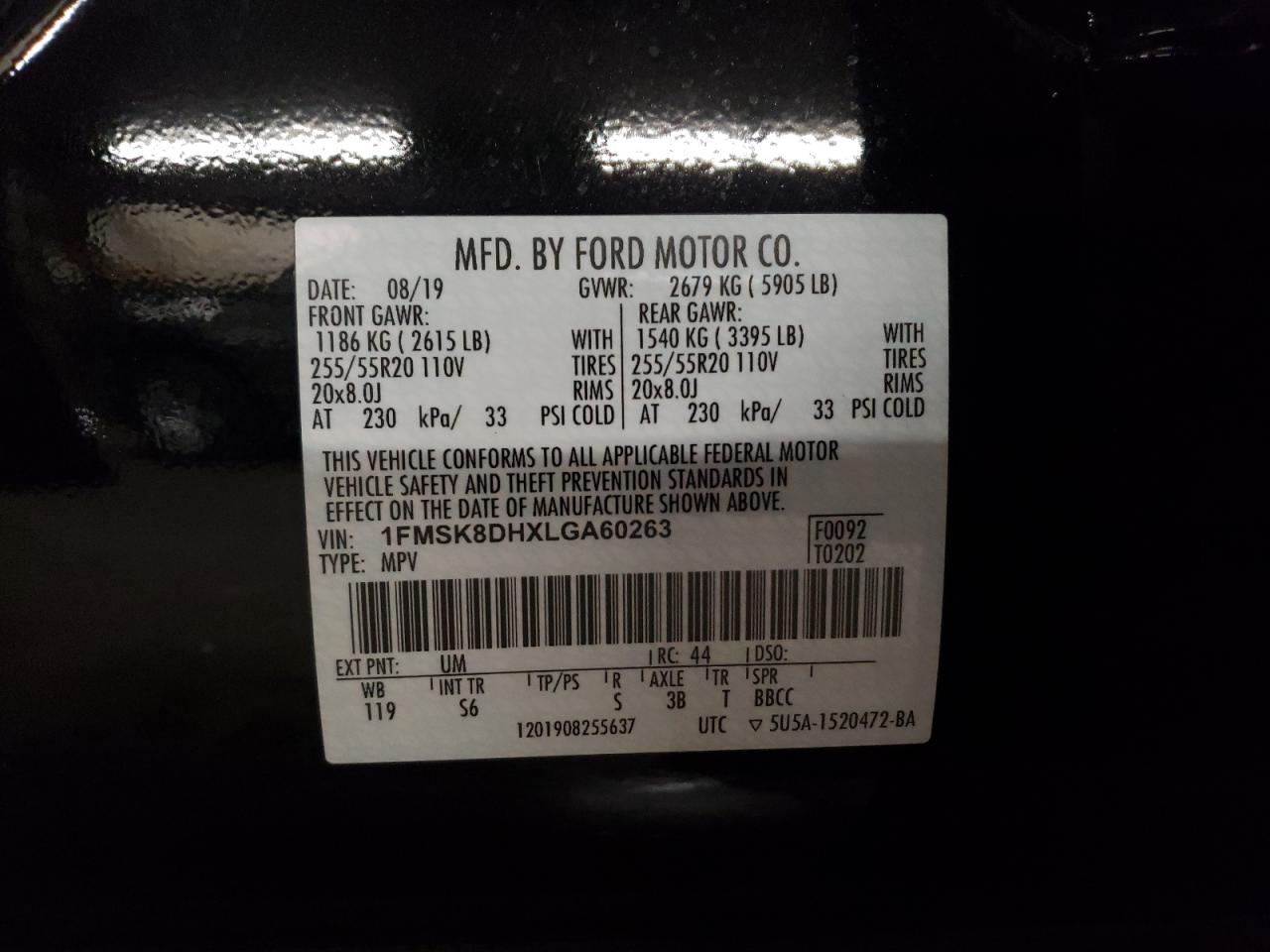Photo 10 from auction – 2020 FORD EXPLORER X with VIN 1FMSK8DHXLGA60263