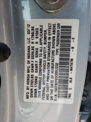 Photo 10 from auction – 2012 HONDA CIVIC EX with VIN 19XFB2F83CE052232