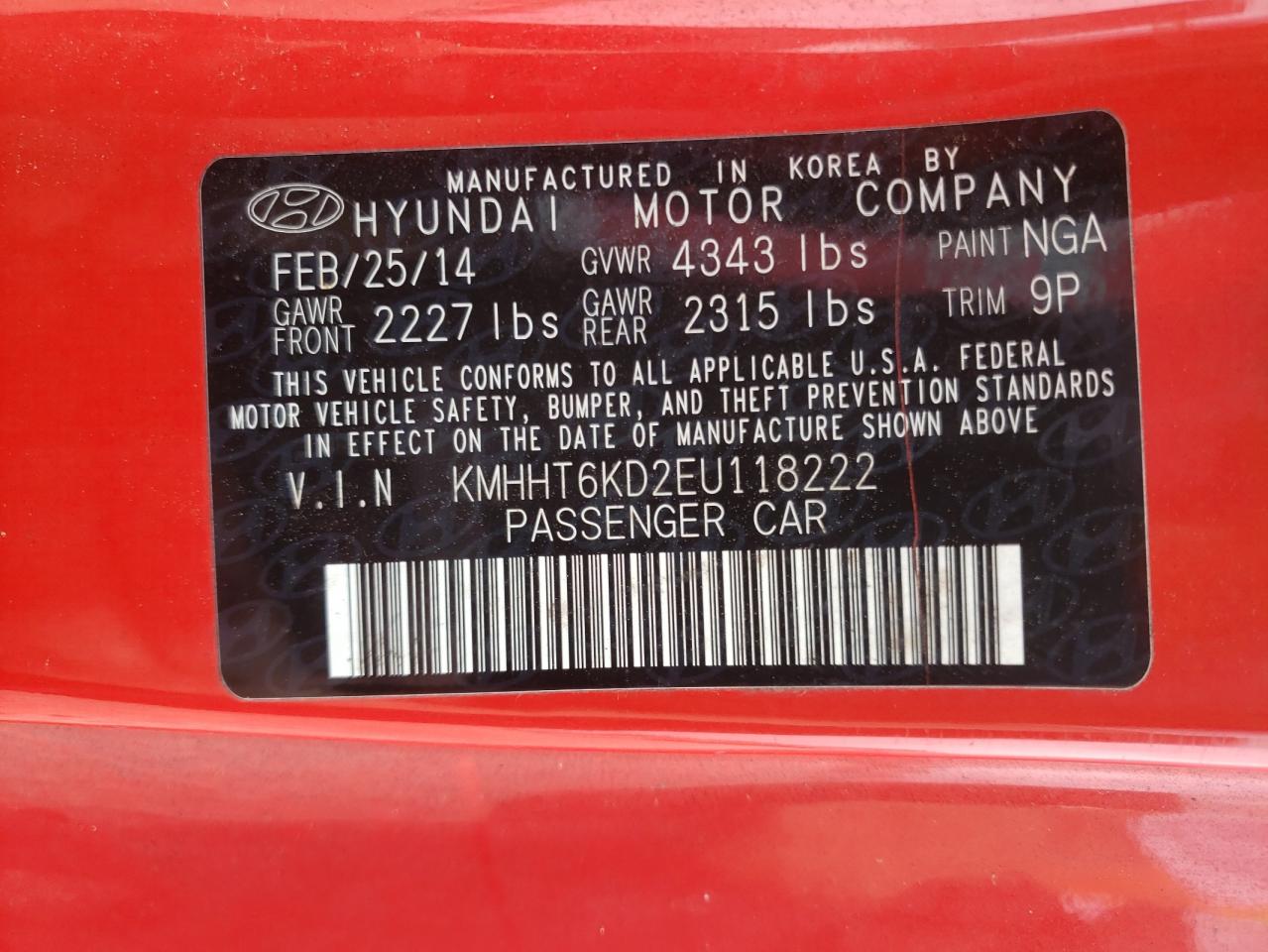 Photo 10 from auction – 2014 HYUNDAI GENESIS CO with VIN KMHHT6KD2EU118222