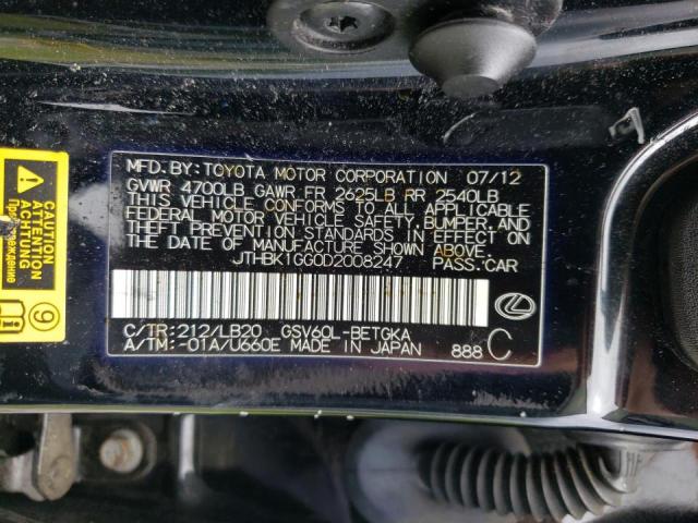 Photo 10 from auction – 2013 LEXUS ES 350 with VIN JTHBK1GG0D2008247
