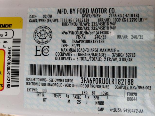 Photo 10 from auction – 2020 FORD FUSION TIT with VIN 3FA6P0RU0LR182188