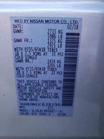 Photo 10 from auction – 2018 NISSAN PATHFINDER with VIN 5N1DR2MN3JC638196
