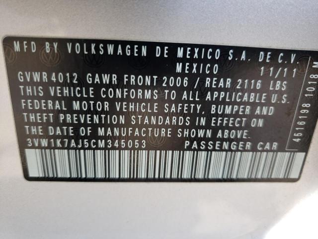 Photo 10 from auction – 2012 VOLKSWAGEN JETTA BASE with VIN 3VW1K7AJ5CM345053