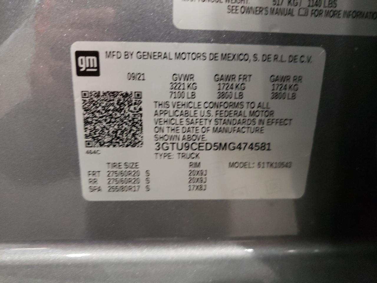 Photo 10 from auction – 2021 GMC SIERRA K15 with VIN 3GTU9CED5MG474581