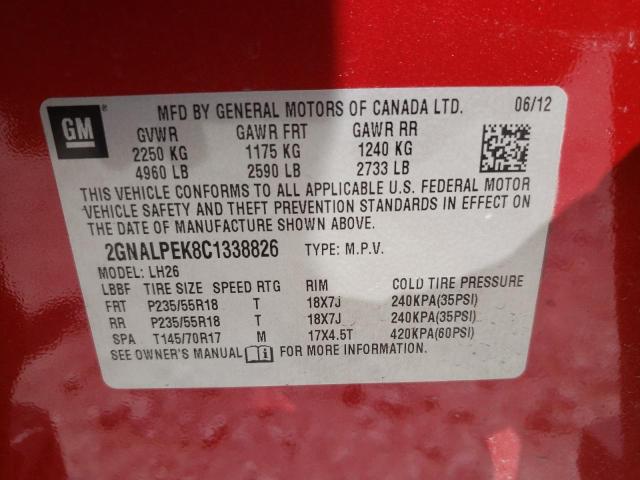 Photo 10 from auction – 2012 CHEVROLET EQUINOX LT with VIN 2GNALPEK8C1338826