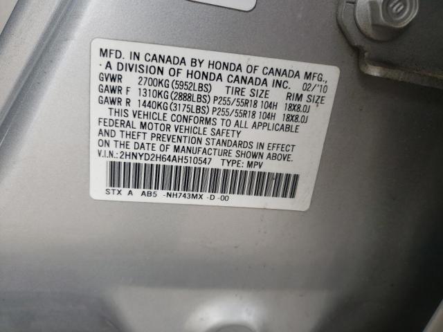 Photo 10 from auction – 2010 ACURA MDX TECHNO with VIN 2HNYD2H64AH510547
