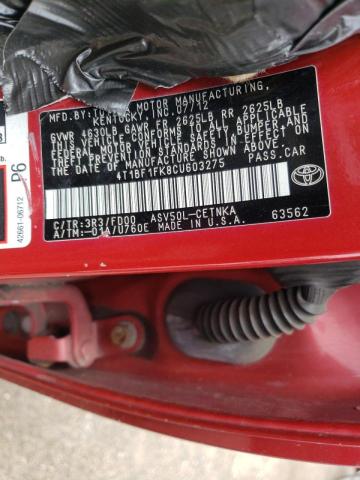 Photo 10 from auction – 2012 TOYOTA CAMRY BASE with VIN 4T1BF1FK8CU603275