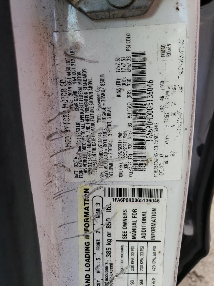 Photo 11 from auction – 2016 FORD FUSION SE with VIN 1FA6P0HD0G5136046