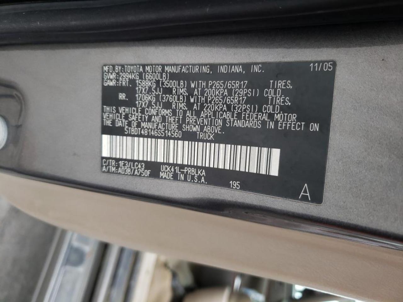 Photo 10 from auction – 2006 TOYOTA TUNDRA DOU with VIN 5TBDT48146S514560