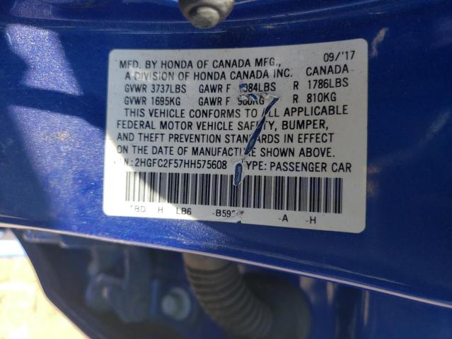 Photo 10 from auction – 2017 HONDA CIVIC LX with VIN 2HGFC2F57HH575608