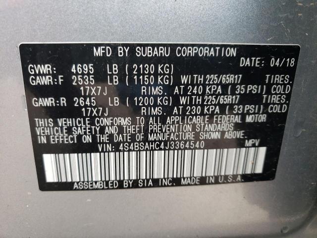 Photo 10 from auction – 2018 SUBARU OUTBACK 2. with VIN 4S4BSAHC4J3364540