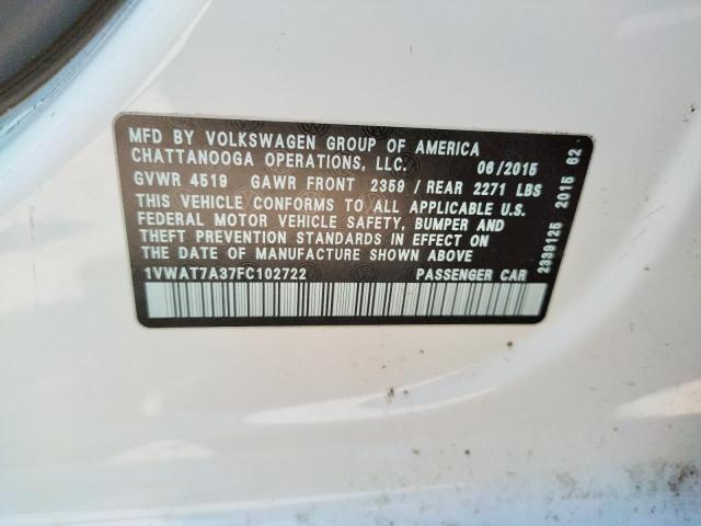 Photo 10 from auction – 2015 VOLKSWAGEN PASSAT S with VIN 1VWAT7A37FC102722