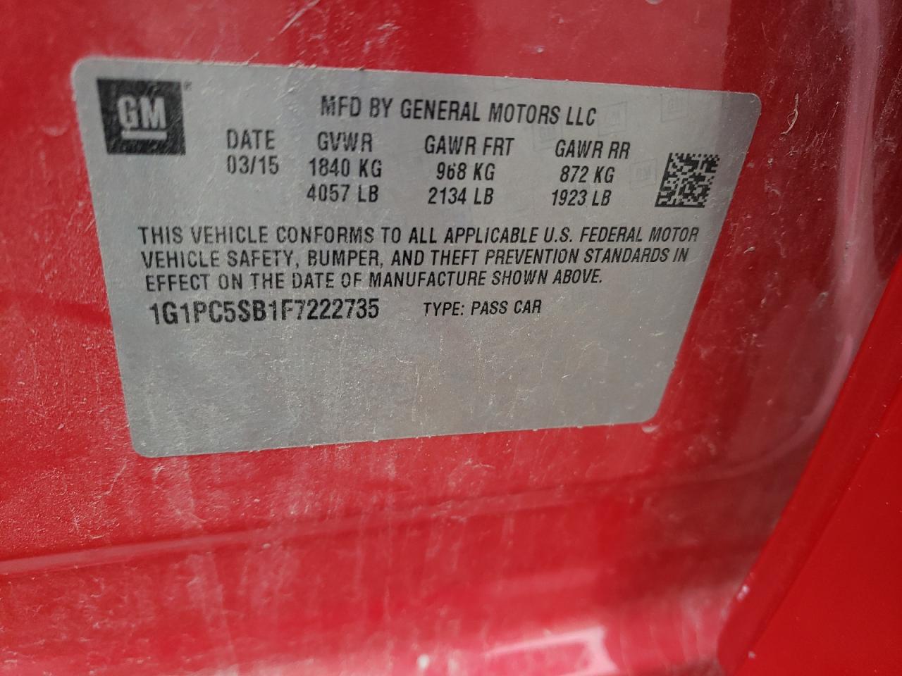Photo 10 from auction – 2015 CHEVROLET CRUZE LT with VIN 1G1PC5SB1F7222735
