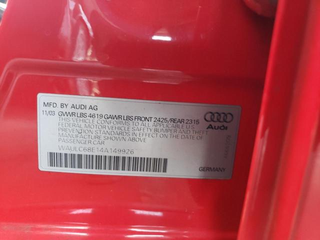 Photo 1 from auction – 2004 AUDI A4 1.8T QU with VIN WAULC68E14A149926
